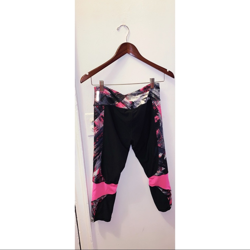 Black leggings, with white, pink and gray print